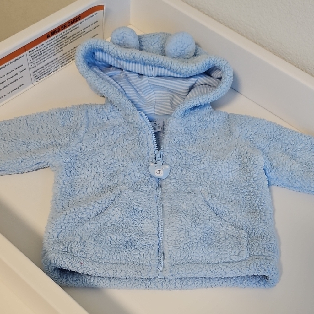Adorable Blue Fuzzy Baby Jacket with Ears 3m